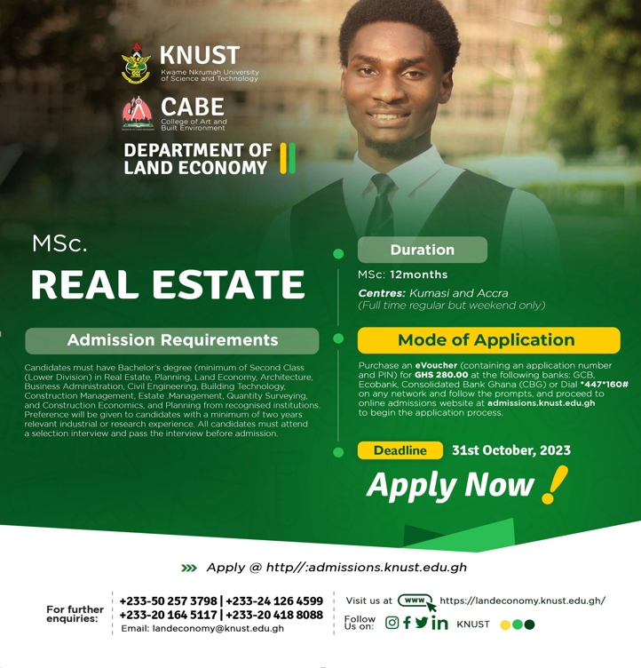 Admission is now open for our MSc Real Estate programme Department of